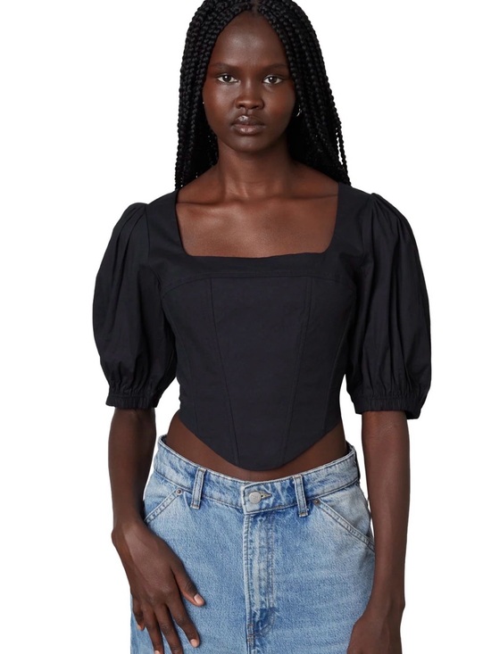 NIA Tops - NWT NIA Seine Corset Top Black Puff Sleeve Square Neck Blouse Size S
